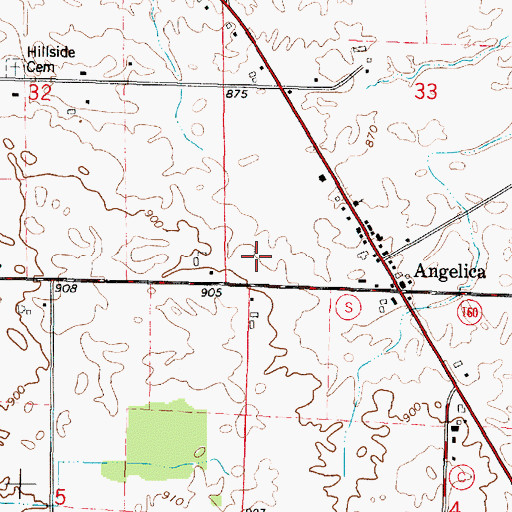 Topographic Map of Angelica Census Designated Place, WI