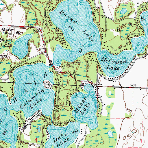 Topographic Map of Chain O' Lakes Census Designated Place, WI