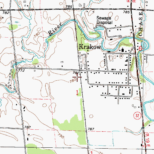 Topographic Map of Krakow Census Designated Place, WI