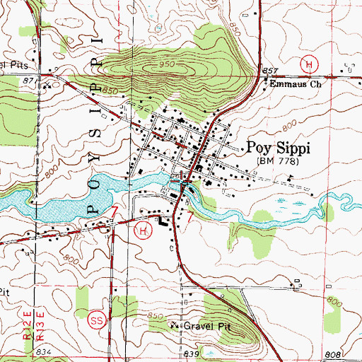 Topographic Map of Poy Sippi Census Designated Place, WI