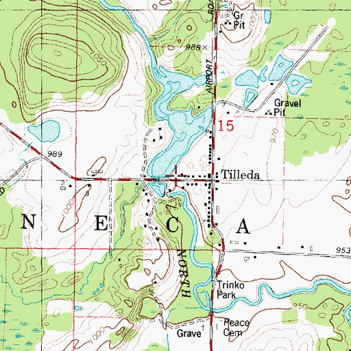Topographic Map of Tilleda Census Designated Place, WI