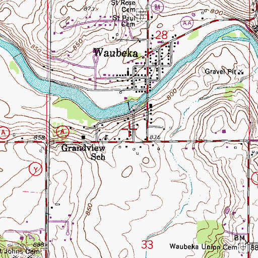 Topographic Map of Waubeka Census Designated Place, WI