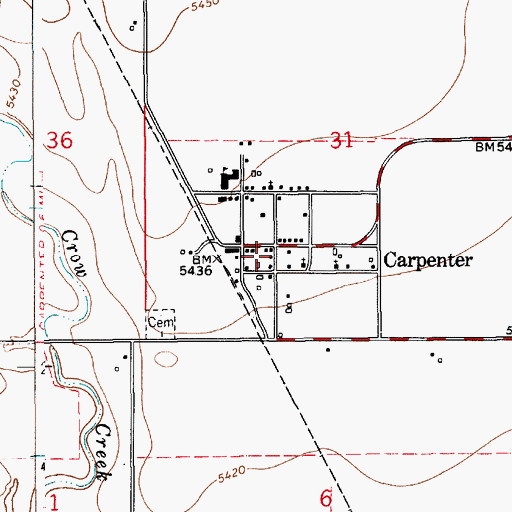 Topographic Map of Carpenter Census Designated Place, WY