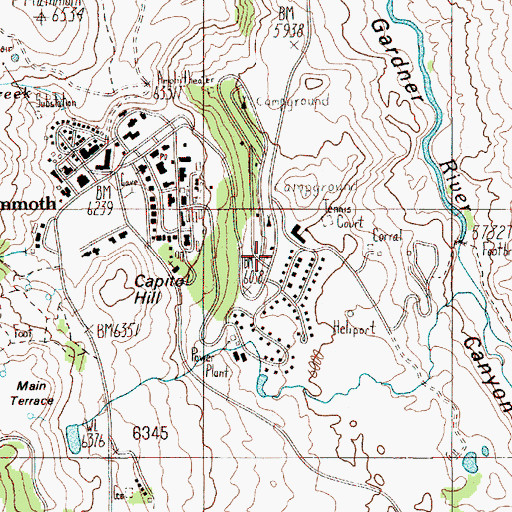 Topographic Map of Mammoth Census Designated Place, WY