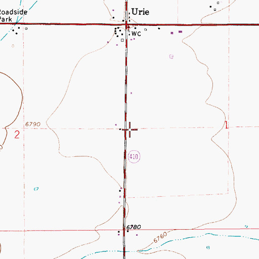 Topographic Map of Urie Census Designated Place, WY