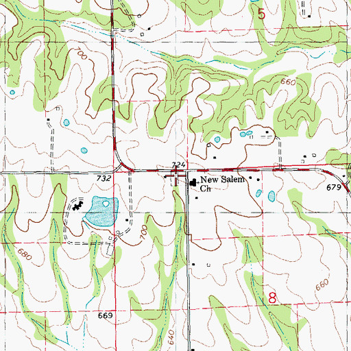 Topographic Map of New Salem Cemetery, MO