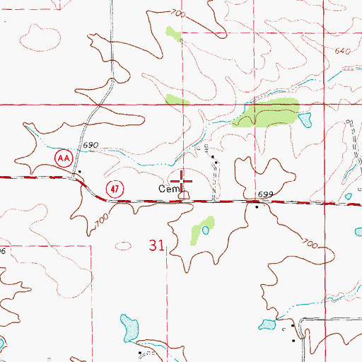 Topographic Map of East Cemetery, MO