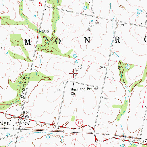 Topographic Map of Highland Prairie Cemetery, MO