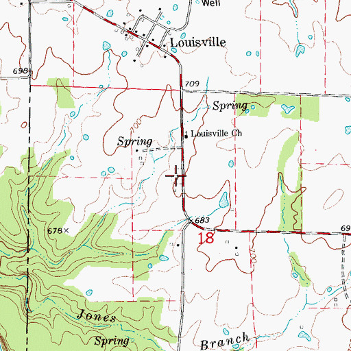 Topographic Map of Louisville Cemetery, MO