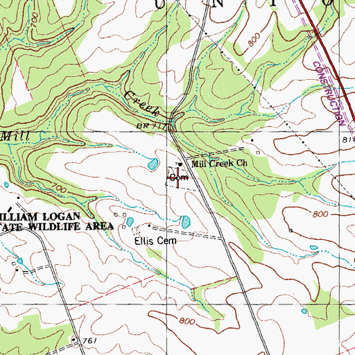 Topographic Map of Mill Creek Cemetery, MO