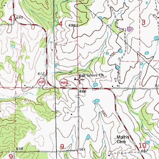 Topographic Map of Oak Grove Cemetery, MO