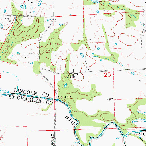 Topographic Map of Riddle Cemetery, MO
