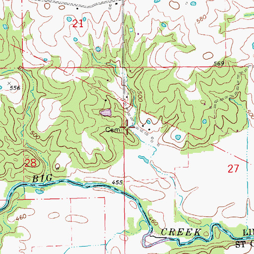 Topographic Map of Wade Cemetery, MO