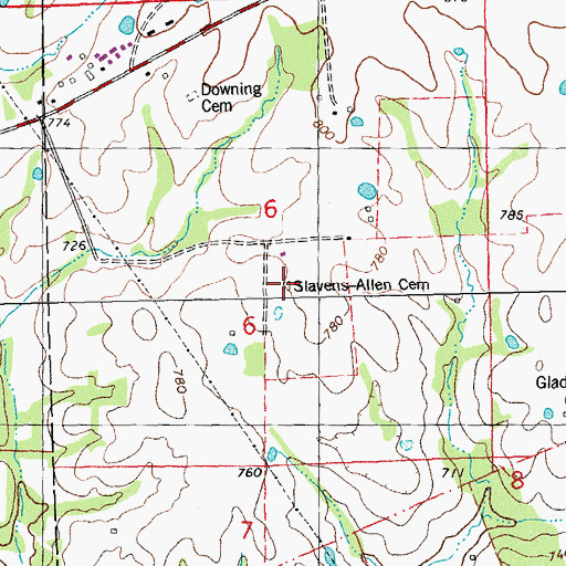 Topographic Map of Slavens-Allen Cemetery, MO