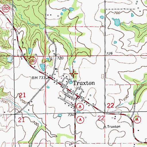 Topographic Map of Truxton Cemetery, MO
