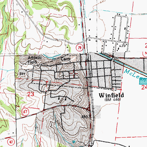 Topographic Map of Winfield Cemetery, MO