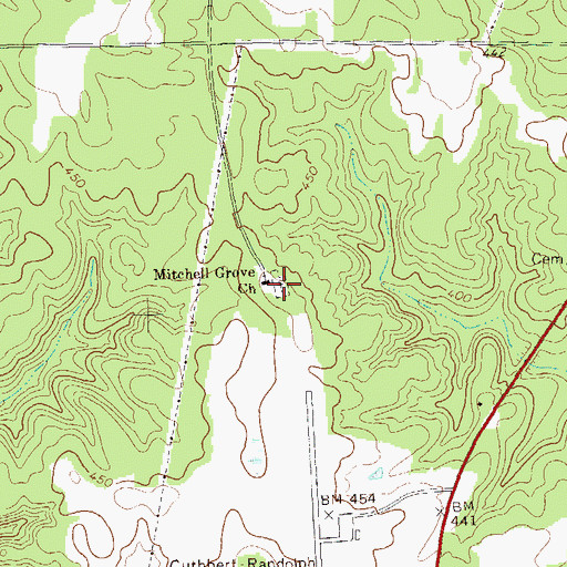 Topographic Map of Mitchell Grove Baptist Church Cemetery, GA