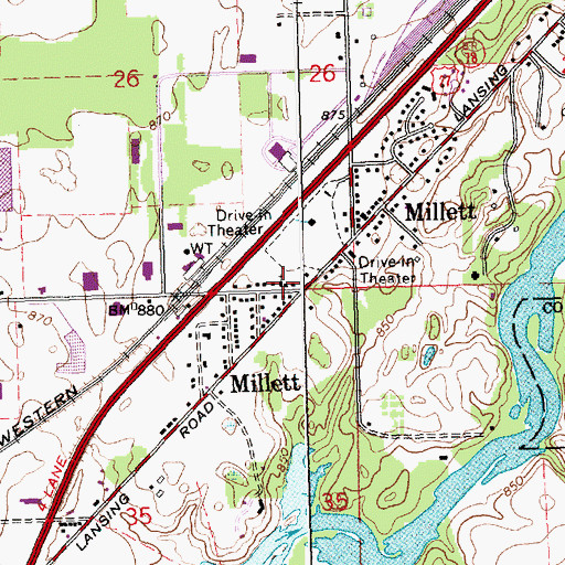 Topographic Map of Millet Bible Baptist Church, MI