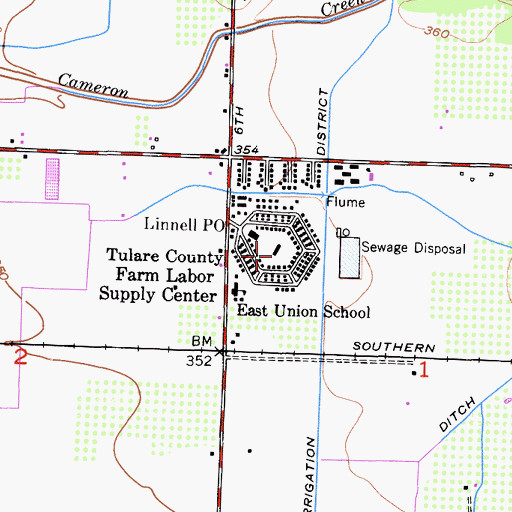 Topographic Map of Linnell Camp Census Designated Place, CA
