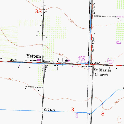Topographic Map of Yettem Census Designated Place, CA