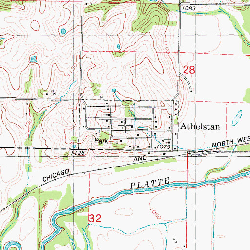 Topographic Map of Athelstan Census Designated Place, IA