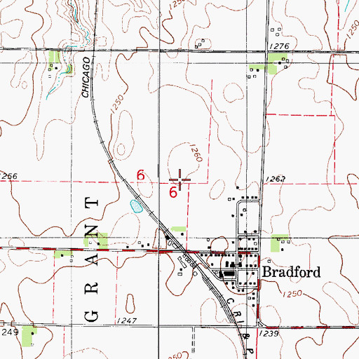 Topographic Map of Bradford Census Designated Place, IA