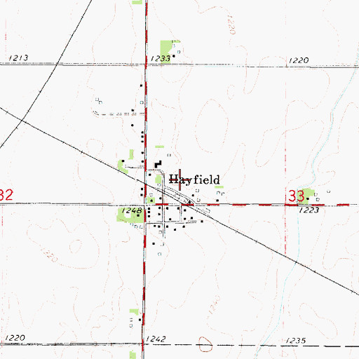 Topographic Map of Hayfield Census Designated Place, IA