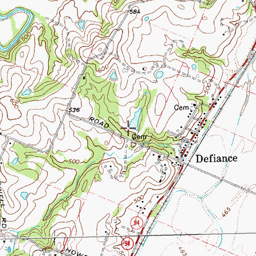 Topographic Map of Defiance Census Designated Place, MO