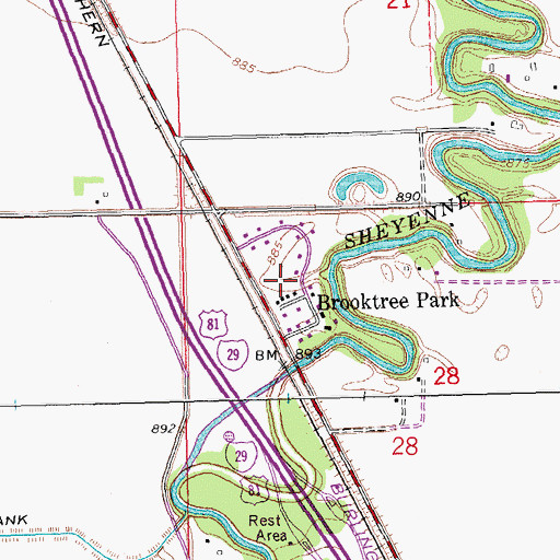 Topographic Map of Brooktree Park Census Designated Place, ND