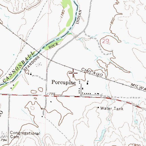 Topographic Map of Porcupine Census Designated Place, ND