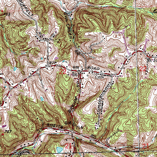 Topographic Map of Dry Ridge Census Designated Place, OH