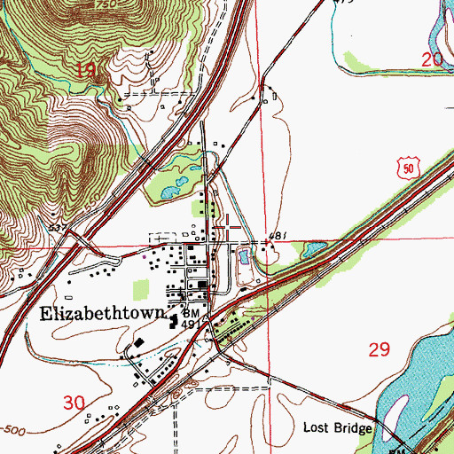 Topographic Map of Elizabethtown Census Designated Place, OH