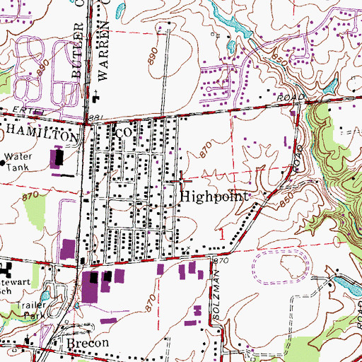 Topographic Map of Highpoint Census Designated Place, OH