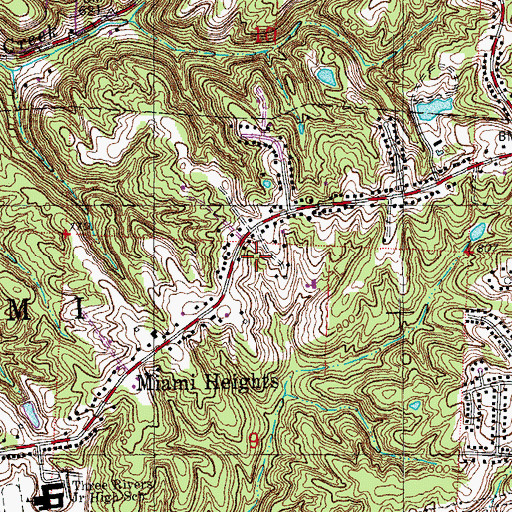 Topographic Map of Miami Heights Census Designated Place, OH