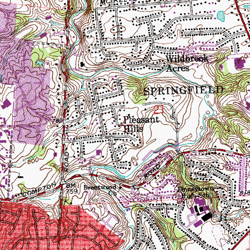 Topographic Map of Pleasant Hills Census Designated Place, OH
