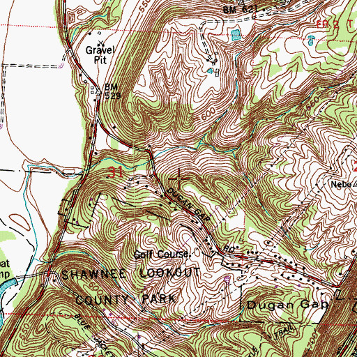 Topographic Map of Shawnee Census Designated Place, OH