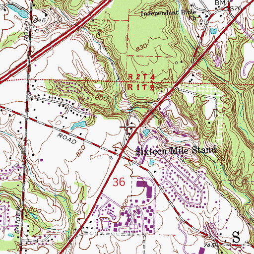 Topographic Map of Sixteen Mile Stand Census Designated Place, OH