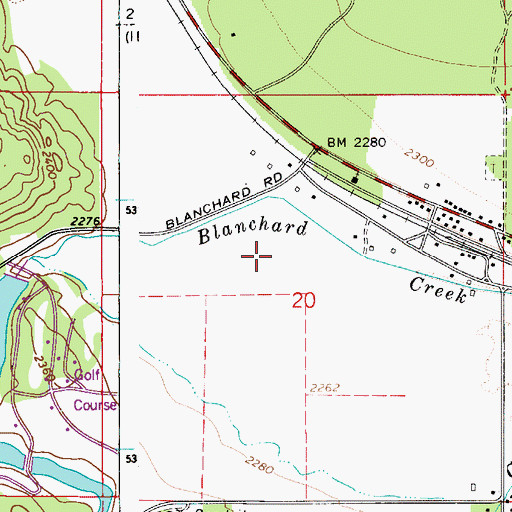 Topographic Map of Blanchard Census Designated Place, ID