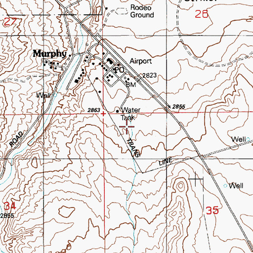 Topographic Map of Murphy Census Designated Place, ID