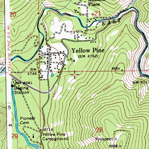 Topographic Map of Yellow Pine Census Designated Place, ID