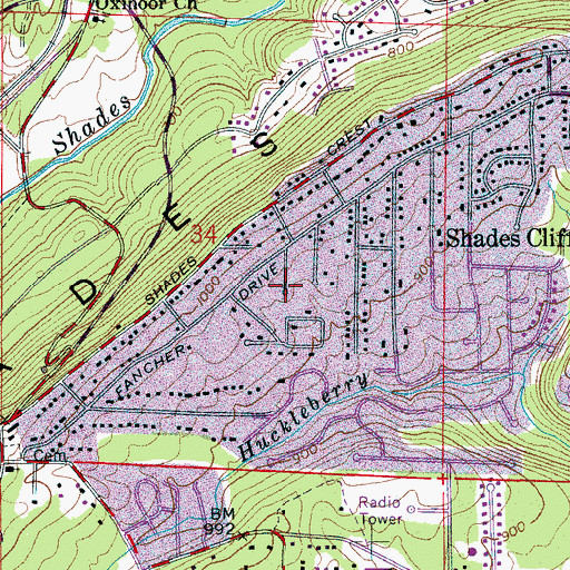 Topographic Map of Shades Mountain Church of Christ, AL