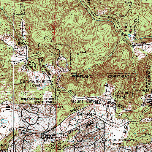 Topographic Map of Portland West Division, OR