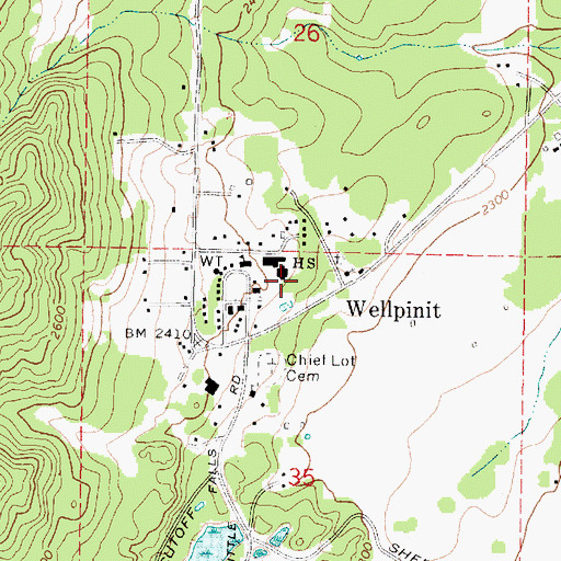 Topographic Map of Wellpinit Census Designated Place, WA
