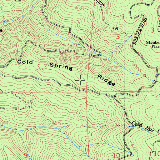 Topographic Map of Cold Spring Ridge, CA