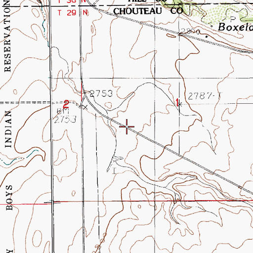 Topographic Map of Rocky Boy West Census Designated Place, MT