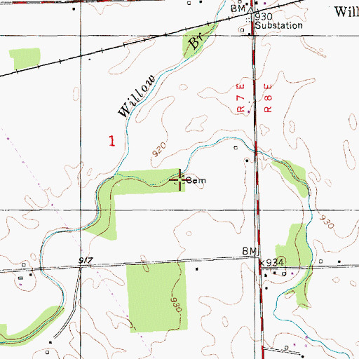 Topographic Map of Baptist-Braddock Cemetery, IN
