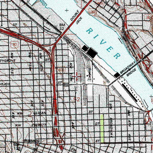 Topographic Map of Tanner Springs Park, OR
