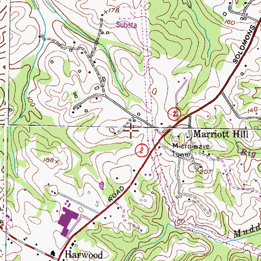 Topographic Map of Baywood Farms, MD