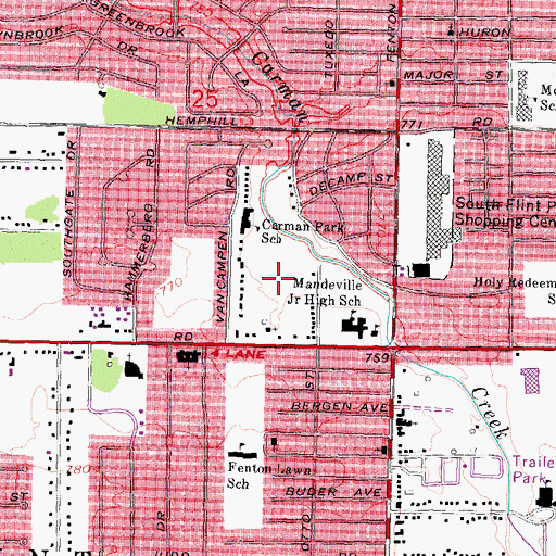 Topographic Map of Baker College-Flint, MI