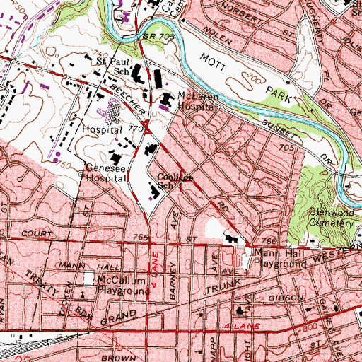 Topographic Map of West Flint Library, MI